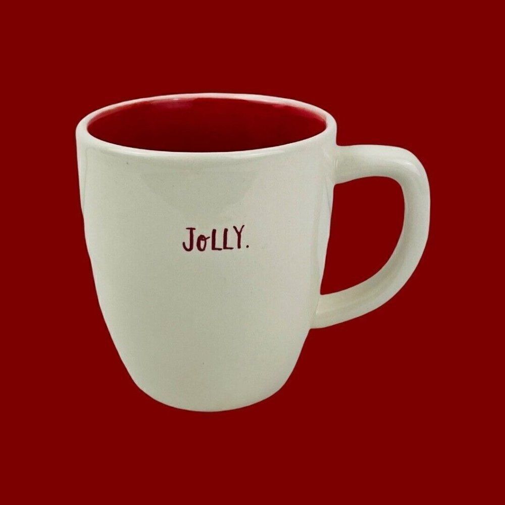 Magenta Rae Dunn Artisan Jolly Mug Red Inside RARE All Caps Little "o" Christmas